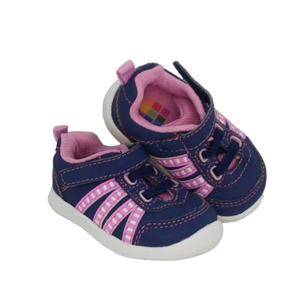 HEALTHTEX Baby Girls Hook & Loop Navy/Pink Sneakers - Size: 2BABY